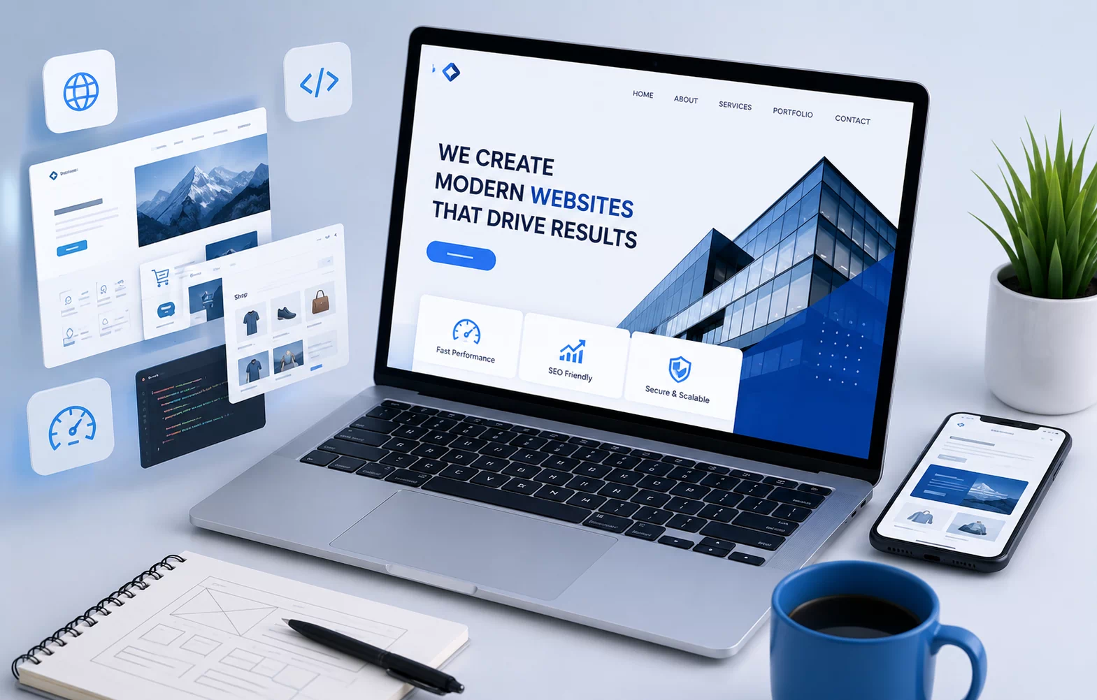 Modern website and dashboard interface built by Meg World Technologies